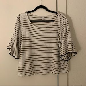 Black and White Fluttersleeve Blouse